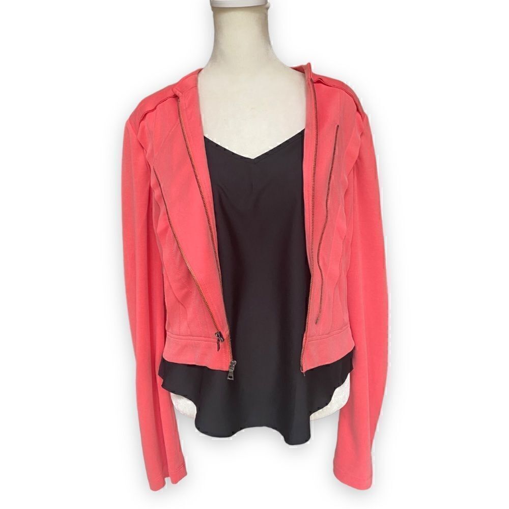 𝅺bcbgmaxazria Kevin Coral Pink Vintage Lightweight Moto Jacket | Size Small